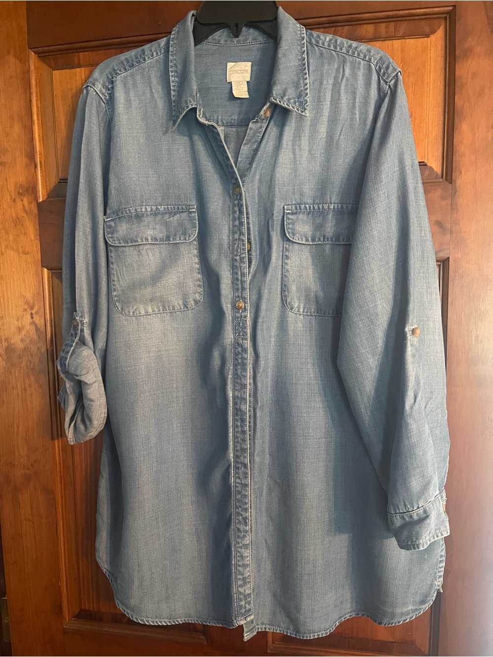 Chico's size 3P Light Blue Denim Button-Down Shirt